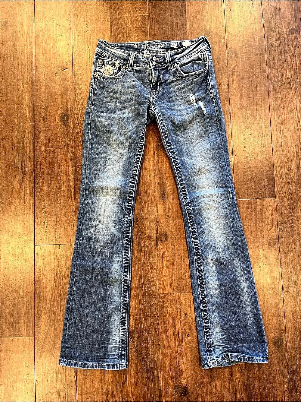 Y2K Miss Me Denim Jeans 27x32 Low Rise JP5002-43 Flap Pocket Boot Stretch Rodeo